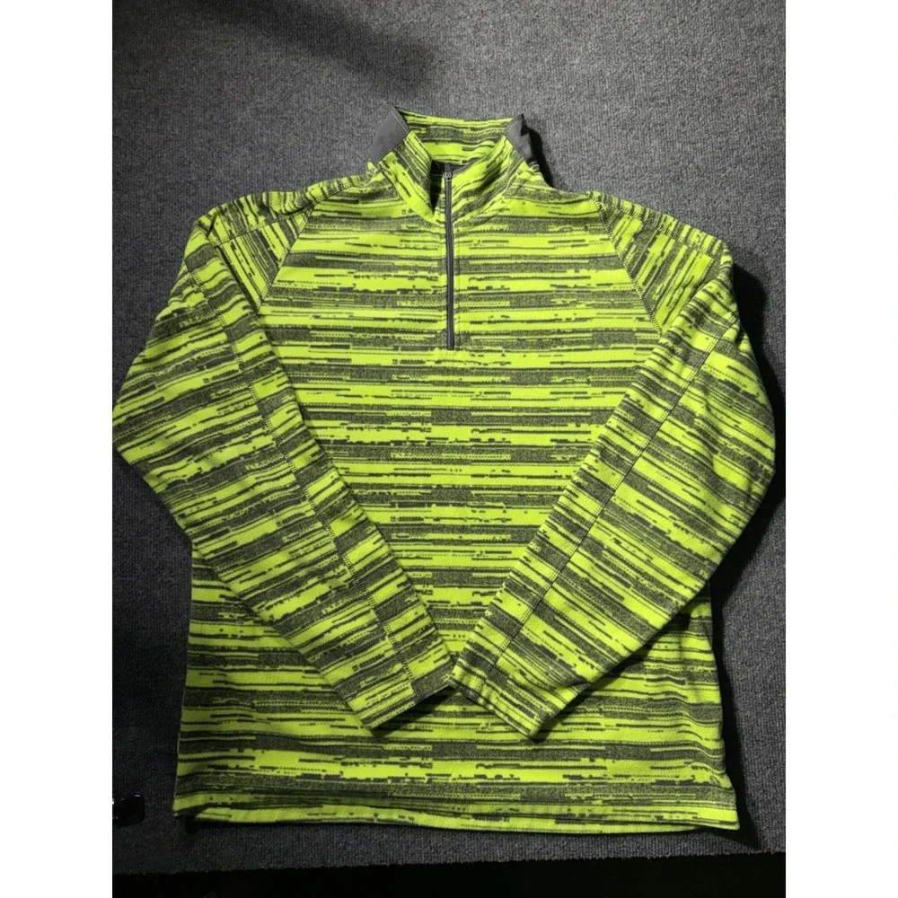 Xersion Mens XL Fleece Quarter Zip Pullover Neon Lime Green Space Dye Mock Neck